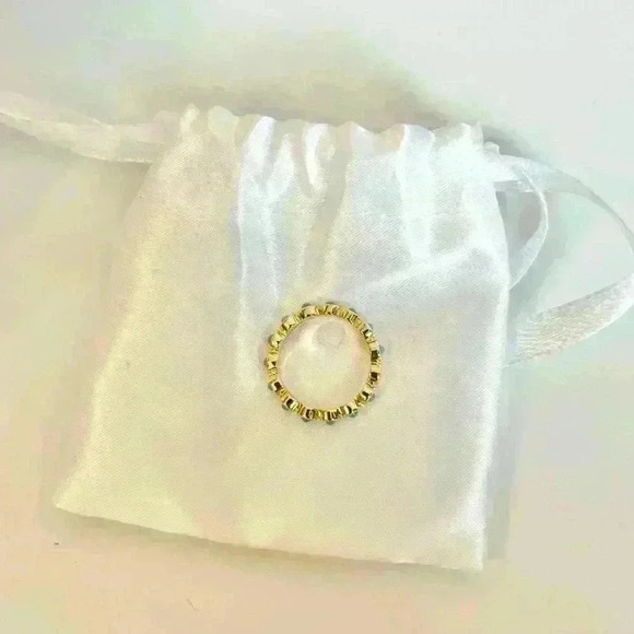 Adornia 14K Gold Plated Imitation Turquoise Cabochon Eternity Ring Size 6 - Picture 5 of 8